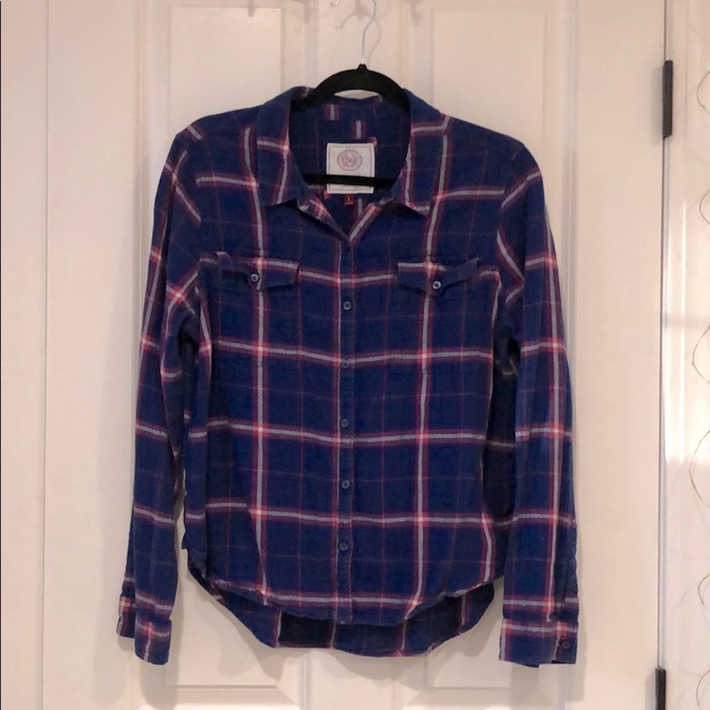 Plaid Flannel 100% Cotton Button Up Shirt Pink Blue Purple White